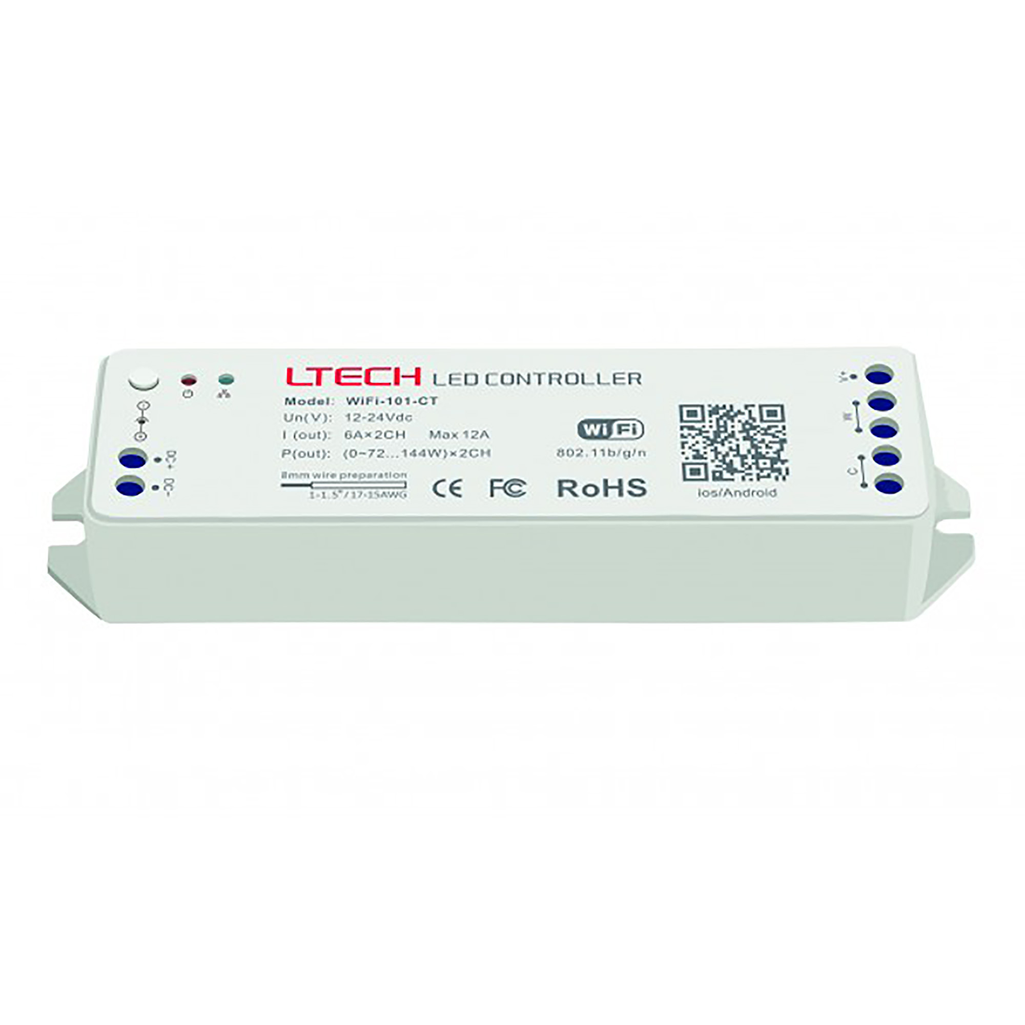 WIFI-102-CT  Wi-Fi Colour Temperature Controller 12/24V DC 144W, 6A, Android/Apple Interface, IP20.
